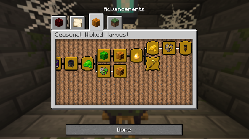 Advancement tab, from wicked resin to the Harvest Lich and hallowed resin